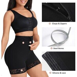 Amazon Shapewear Zipper Shaper Shorts Waist Cinch Butt Lift  L Black NEW B38